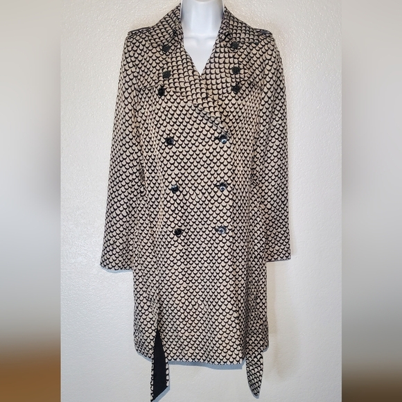 Rachel Roy Chic Black & Cream Patterned Belted Double Breasted Trench Coat XS - Picture 7 of 9